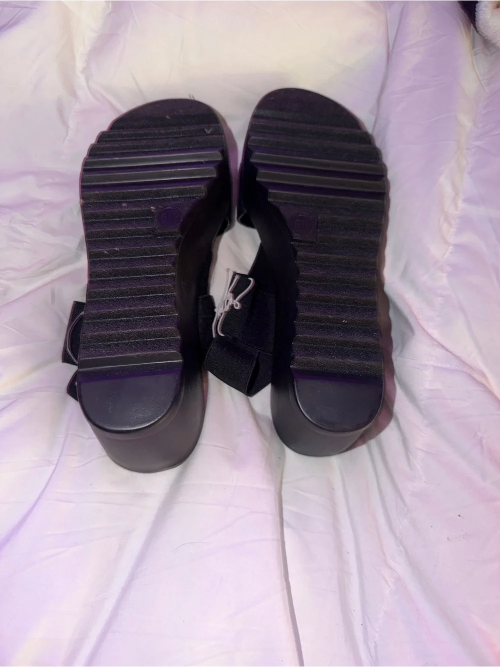 Massimo Black Platform Slide Sandals with Elastic Cross Straps